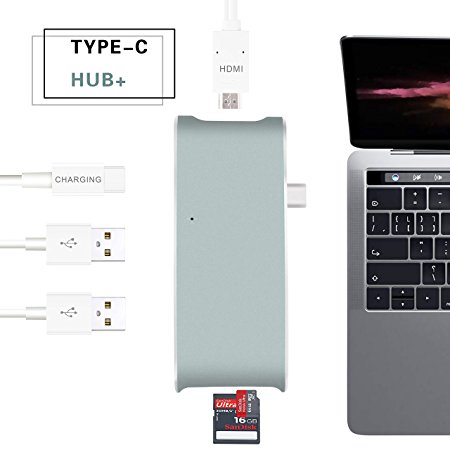 Type-C Hub  Adapter for MacBook and Apple MacBook Pro 2016,4k HDMI,Pass-Through Charging, SD   Micro Card Reader and 2 USB 3.0 Ports by Cranach (Space gray)