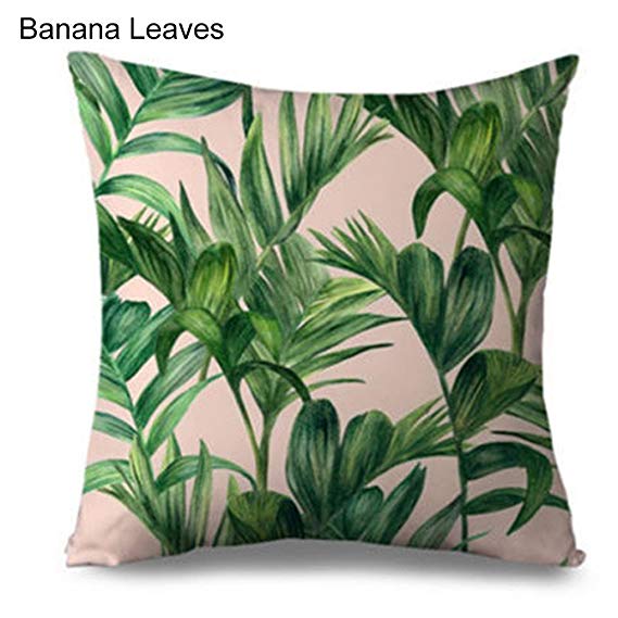 JYS365 18inch Green Leaf Linen Cushion Cover Throw Pillow Case Sofa Home Decoration
