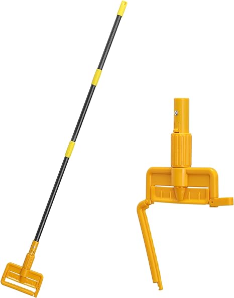 FLY HAWK Mop Handle Commercial Heavy Duty - 60 inch Metal Commercial Mop Stick,Side Gate Mop Head Replacement Holder for Floor Cleaning,Clamp Mop Handle Quick Change for Wet Mop (1)