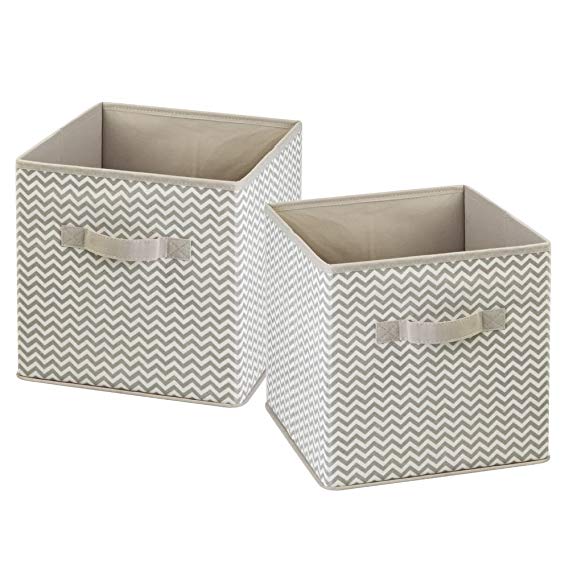 InterDesign Chevron Fabric Closet Organizer Box – Soft Storage Bin for Clothing, Shoes, Handbags, Linen - Small, Taupe/Natural, Set of 2