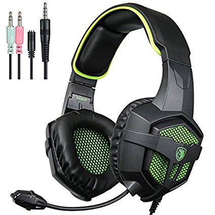 SADES 807 Wired Stereo Gaming Headset Over the ear Headband Headphone For New Xbox one PS4 PC Laptop Mac iPad iPod Black&Green