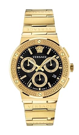 Versace Greca Logo Chr.43 Mm Chronograph Quartz Black Dial Sapphire Glass Men's Watch-VEZ900421
