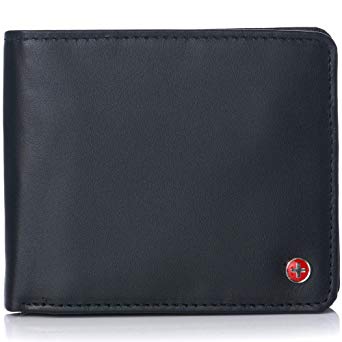 Alpine Swiss RFID Mens Wallet Deluxe Capacity Coin Pocket Bifold With Divided Bill Section