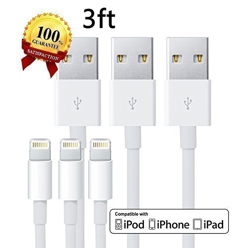 EverDigiTM3PCS 3FT 8pin Lightning Cable Sync Durable USB Cord Charger Perfect for iPhone 66s6s iPhone 55c5s iPad 4 Mini Air iPod Nano 7 Touch 5 Compatible with iOS9 - White