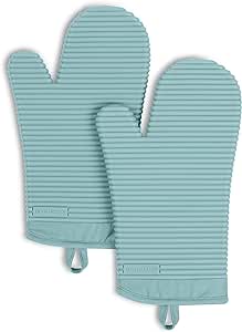 KitchenAid Ribbed Soft Silicone Oven Mitt 2-Pack Set, Mineral Water Aqua, 7.5"x13"