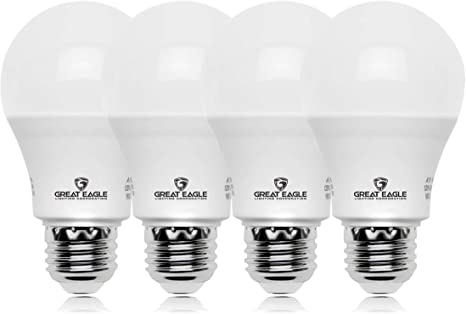 Great Eagle A19 LED Light Bulb, 6W (40W Equivalent), UL Listed, 5000K (Daylight), 515 Lumens, Non-dimmable, Standard Replacement (4 Pack)