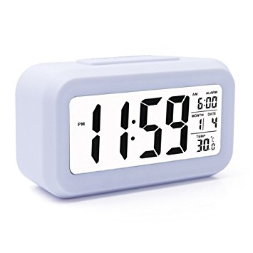 Battery Operated Digital Alarm Clock With Extra Large Display, Snooze, Date display, Temperature and Smart light(White)
