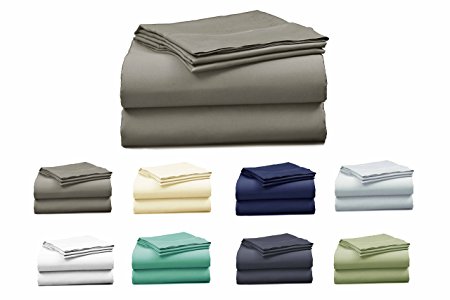Elles Bedding Collections Bed Sheets 100% Cotton Sheet Set, 400 Thread Count, Sateen Weave, 15 inch Deep Pocket, 4-Piece Bedsheet set (GREY, Queen)