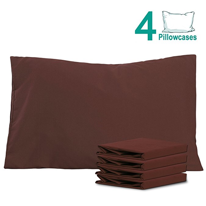 NTBAY 100% Brushed Microfiber Pillowcases Set of 4, Soft and Cozy, Wrinkle, Fade, Stain Resistant, 20"x 30", Chocolate