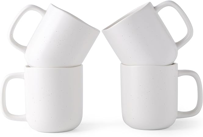 AmorArc 14oz Coffee Mugs Set of 4, Speckled Ceramic Coffee Mugs with Large Handle & Wavy Rim for Latte/Hot Cocoa/Tea, Stylish Coffee Mugs for Men Women. Dishwasher&Microwave Safe, Off-White