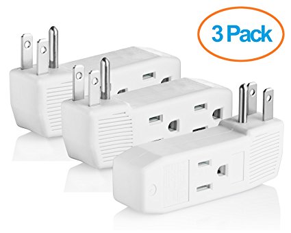 Yubi Power Three Outlets Grounding Adapter Vertical Wall Tap Adapter Double Sided - ETL Listed - Three Pack