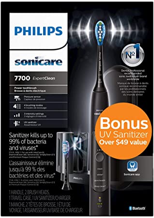 Philips Sonicare ExpertClean 7700 Rechargeable Electric Toothbrush with Bluetooth & UV Sanitizer, HX9630/15, Black