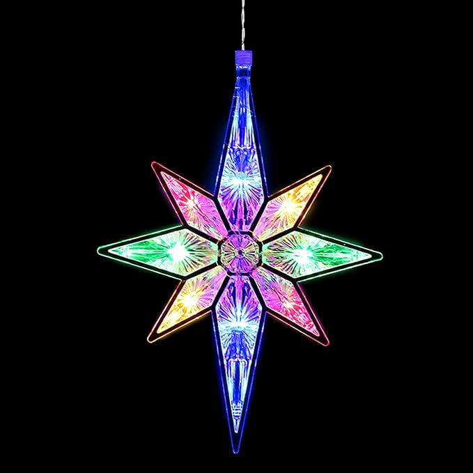 10.8 Inch Christmas Window Star Lights Plastic Lighted Star Tree Topper Decoration Large Hanging Stars Christmas Window Lights LED Star Window Silhouette Decoration (Rainbow Color,1 Piece)