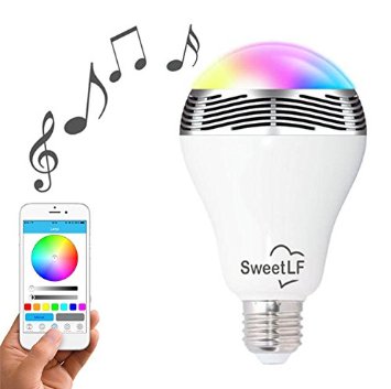 SweetLF Wireless Bluetooth Speaker Light Bulb Built-in Music Sensitive Dancing LED Light with Color Changing and Adjust Brightness by App Controls Support A2DP for Android and Apple IOS Smart Phone