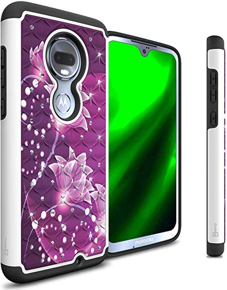 CoverON Hybrid Dual Layer Bling Aurora Series for Motorola Moto G7 / Moto G7 Plus/T-Mobile Revvlry  Plus Case, Purple Flower