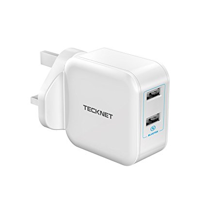 USB Charger Plug TeckNet 2-Port USB Wall Charger PowerZone 5V/4.8A 24W Mains Adapter with BLUETEK Smart Charging Technology For iPhone X / 8 / 7 / 6s / Plus, iPad Pro / Air 2 / Mini, Galaxy S8 / S7 / S6 / Edge, Note 5 / 4, LG, Nexus and More