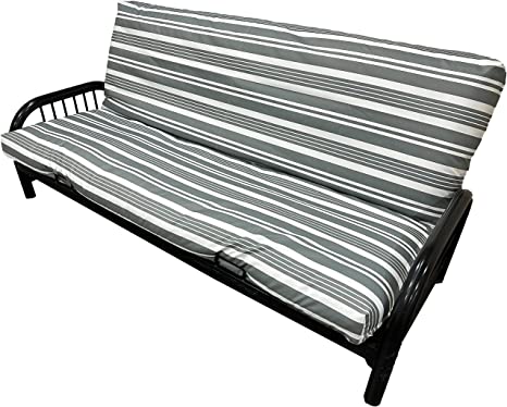 D&D Futon Furniture Blended Acrylic Polyester Futon Mattress Covers, Covering Bed Protector (Twin Size 6x39x75, Gray Stripes)