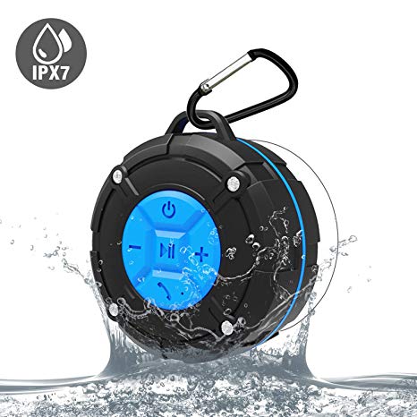 Waterproof Bluetooth Speakers IPX7 Outdoor Portable Shower Wireless Speaker with HD Sound, Enhance Bass, Suction Cup, Built-in Mic, Bluetooth 4.2, Hand-Free Speaker