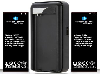 Galaxy Note EDGE Battery, TrendON [2 Batteries   Charger] Samsung Galaxy Note EDGE (2X) 3000 mAh [Long Lasting] Spare Replacement Li-ion Battery Combo with Portable USB Travel Wall Charger (non-NFC) [18-Month Warranty] (For Samsung Galaxy Note EDGE Verizon, AT&T Sprint, T-mobile, Unlocked) (2 Batteries 1 Charger)