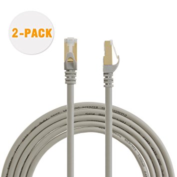 CableCreation (2-PACK) Short CAT7(Category 7)Double Shielded Ethernet Patch Cable, 50U”Gold Plated Contact,SSTP Network Cable Up to 10 Gigabit, Band Width:600MHZ , 1.6ft/0.5m, Beige Color