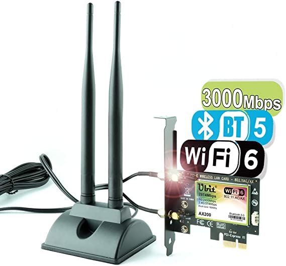 Ubit AX WiFi Card WiFi 6 Dual Band 3000 Mbps AX200 PCIE Wireless WiFi Card with Bluetooth 5.1 | MU-MIMO| OFDMA| Ultra-Low Latency（Supoort Win 10 64bit only）