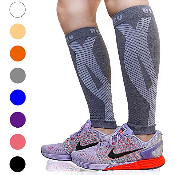 BLITZU Calf Compression Sleeve Leg Performance Support Shin Splint & Calf Pain Relief. Men Women Runners Guards Sleeves Running. Improves Circulation Recovery