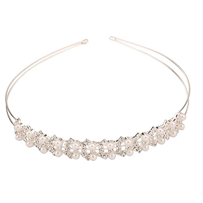 Delicate Wedding Princess Pearl Crystal Rhinestone Tiara Crowns Headband