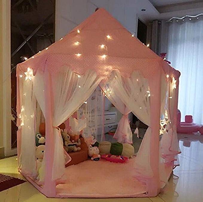 Princess Castle Play Tent With Light - 55"x 53"(DxH),UniqueVC Kids Playhouse for Childs Toddlers Gift/Presents,Balls and Blanket Not Included