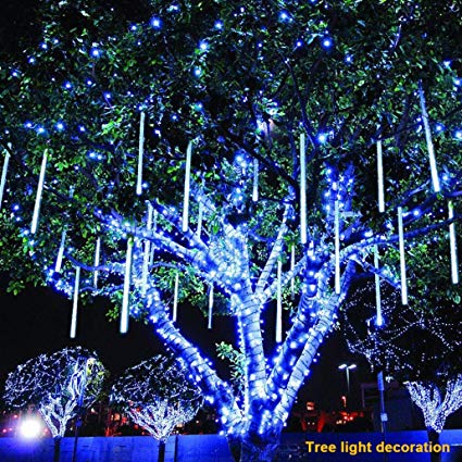 Clearance! DDLBiz 8PCS Party LED Lights Meteor Shower Rain Snowfall Xmas Tree Garden Outdoor (Blue)