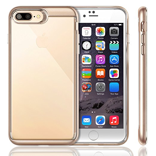iPhone 7 Plus Case, iVAPO [Crystal Series]Transparent Clear iPhone 7 Plus Cover,Enhanced Grip[Gold] [Slim Cushion], Soft TPU Protective Air Space Shock-proof for Apple iPhone 7 Plus Case 2016-5.5 Inch