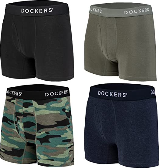 Docker's Mens Stretch Boxer Brief Underwear Stretch Cotton Underwear 4 Pack