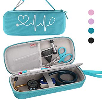 BOVKE Travel Case for 3M Littmann Classic III, Lightweight II S.E, Cardiology IV Diagnostic, MDF Acoustica Deluxe Stethascopes - Extra Room for Taylor Percussion Reflex Hammer and Penlight, Turquoise