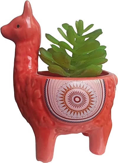 Everyday Better Life Cute 5.51 Inches Alpaca Shaped Ceramic Succulent Cactus Air Plant Pots Planters-Plant Not Included (Red Alpaca)