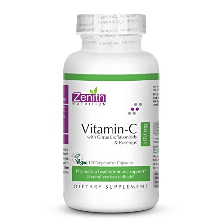 Zenith Nutrition Vitamin-C with Rosehips & Citrus Bioflavonoids, 500mg (120 Caps)