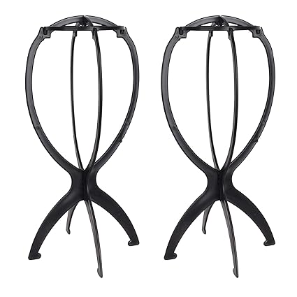 MapofBeauty 14 Inch 2 Pack Wig Stand Holder for Multiple Wigs Display Tool Portable Collapsible Head Stand (Black)