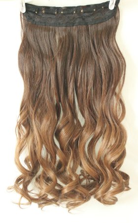 22" 3/4 Full Head Clip in Hair Extensions Ombre One Piece 2 Tones Wavy (Chocolate Brown to Dark Blonde)