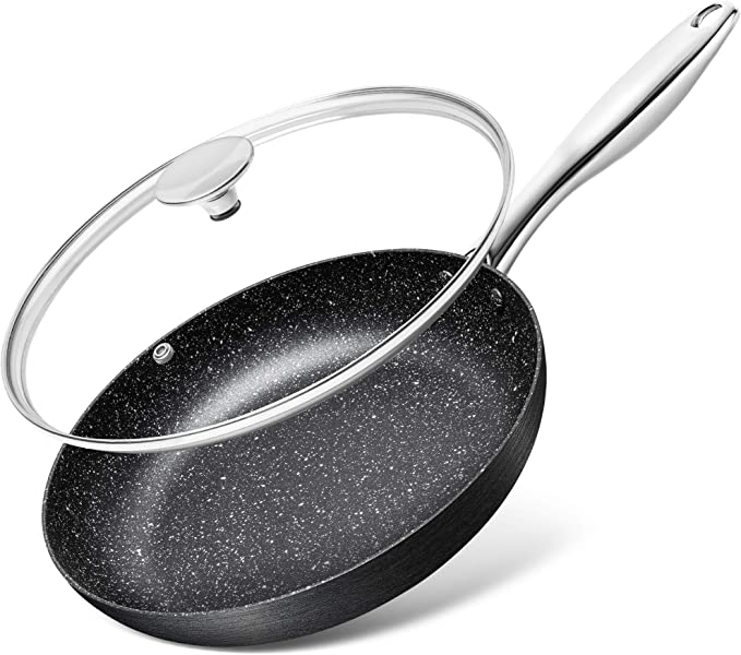 MICHELANGELO 8 Inch Frying Pan with Lid, Hard Anodized Frying Pan Nonstick, Small Granite Frying Pan Nonstick with Lids, 8 Inch Skillets with Lid, Stone Frying Pan, Egg Nonstick Frying Pan