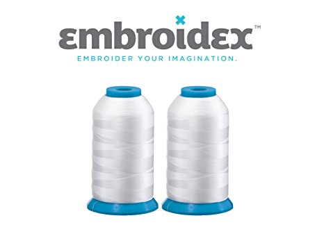 Set of 2 Huge White Spools Bobbin Thread for Embroidery Machine and Sewing Machine - 5500 Yards Each - Polyester -Embroidex