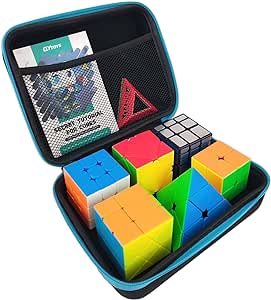 Speed Cube Set with Storage Case Bag, 6 Pack Magic Cube Set of 3x3x3 2x2x2 Pyramid Skew Mirror Cube and Fenghuolun Cube Smooth Stickerless Puzzle Cube Game Toy Gift for Kids Teens Adults