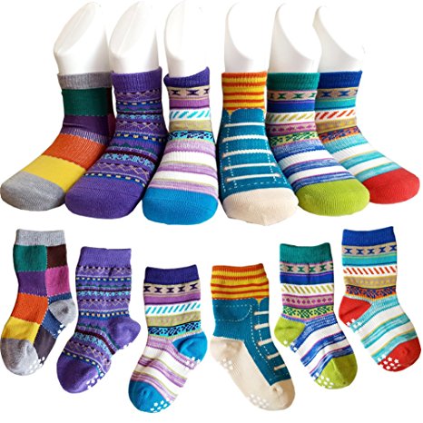 Baby Toddler Anti slip Socks, Kids Non Skid Soft Cotton Walkers Socks (6 Pairs)