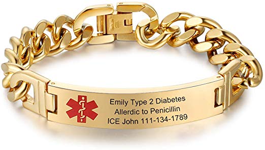7.5 to 8.5 Inches Free Engrave Emergency Medical Bracelets for Men Women Alert ID Bracelets for Adults Titanium Steel Medical Alert Bracelets for Women