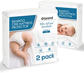 Ultra Soft Bamboo Crib Mattress Protector, Waterproof Baby Crib Sheet, 52x28x9, Long Skirt, Hypoallergenic, Crib Mattress Cover, o1brand… (2 Pack)