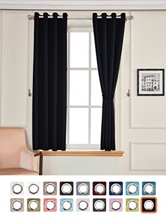 Thick Blackout Curtains 2 Panels Thermal Insulated Grommets Drapes for Bedroom 52 by 84 Inch Black