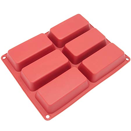 Freshware CB-104RD 6-Cavity Mini Silicone Mold for Soap, Bread, Loaf, Muffin, Brownie, Cornbread, Cheesecake, Pudding, and More