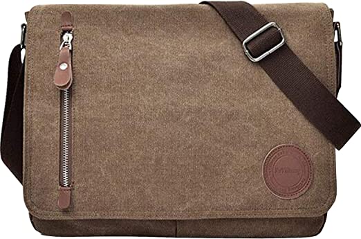 Vintage Canvas Satchel Messenger Bag for Men Women, Travel Shoulder bag Satchel Crossbody School Bag for 11.6-13.3 inch Laptop Chromebook computer(Coffee)
