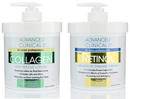 Advanced Clinicals Retinol Cream and Collagen Cream Skin Care set. Value anti-aging set for wrinkles, fine lines, firming skin. 16oz Spa size are great for face cream and body moisturizer.