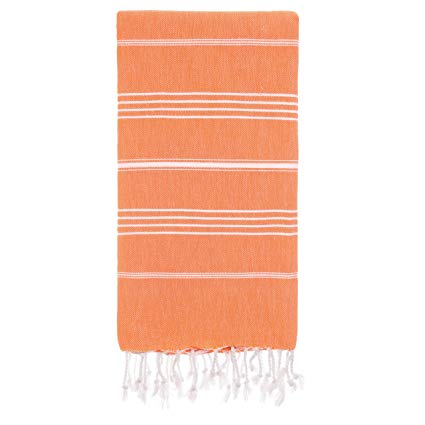 Cacala 100% Cotton Pestemal Turkish Bath Towel, 37 x 70", Orange