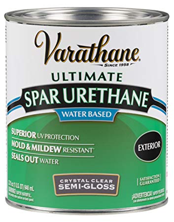 Rust-Oleum Varathane 250241H 1-Quart Classic Clear Water Based Outdoor Spar Urethane, Semi Gloss Finish