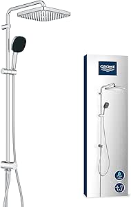 GROHE Vitalio Comfort 250, Colonne de Douche avec Inverseur Manuel, Douchette Vitalio Comfort 11cm 2 jets, Flexible 1,5m, Economie d'Eau, Chromé, 26986001