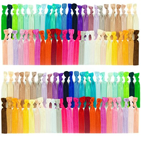 JLIKA Elastic Hair Ties (SET OF 100) Colorful Solids, No Crease Ouchless Ponytail Holders, Ribbon Hairties for Women Girls Teens and Kids